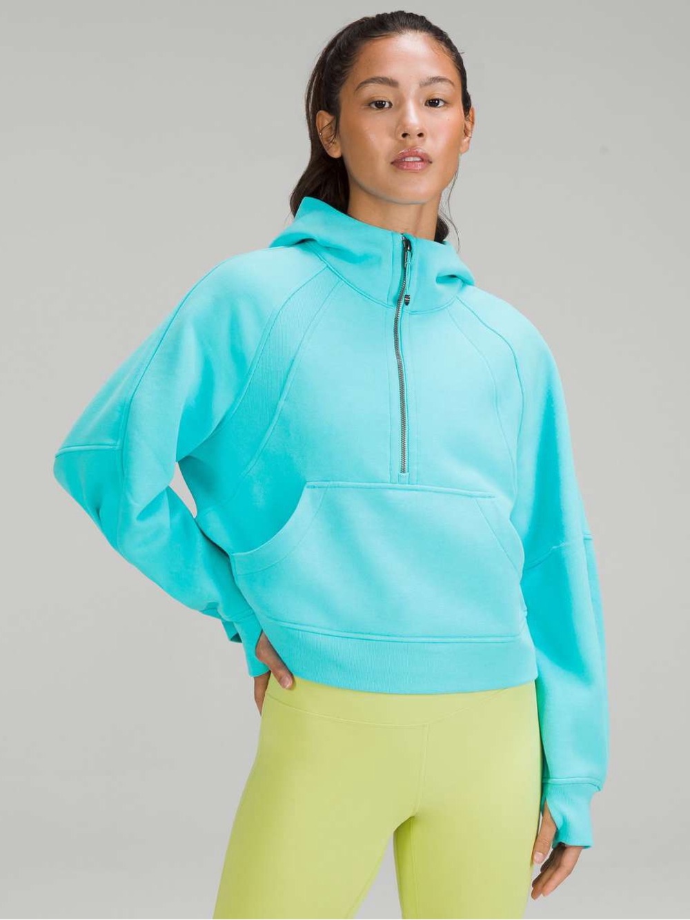 Electric Turquoise Scuba Oversized 1/2 Zip Hoodie Lululemon - Picture 7 of 8